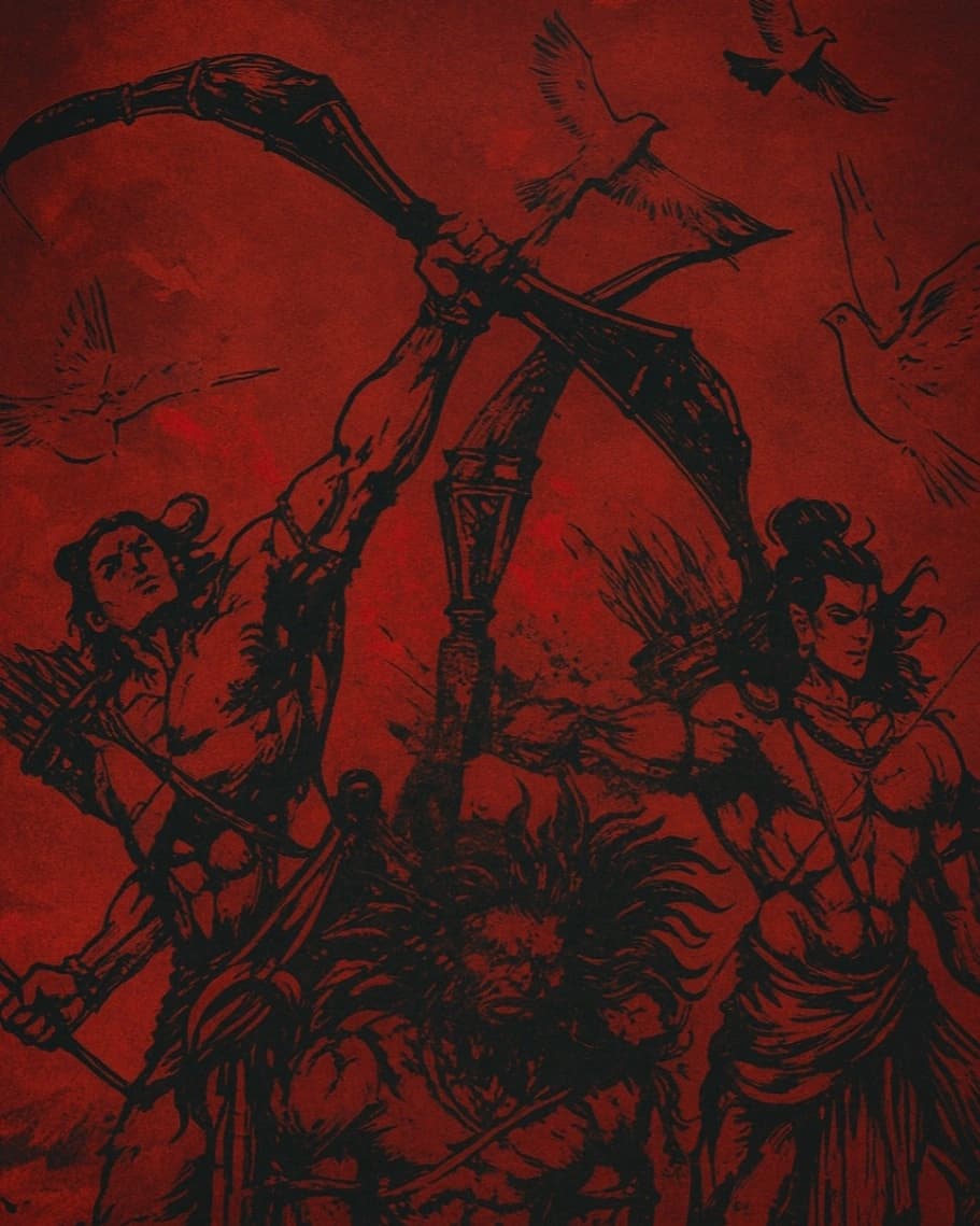 Mythological artwork symbolizing dharma, courage and divine strength